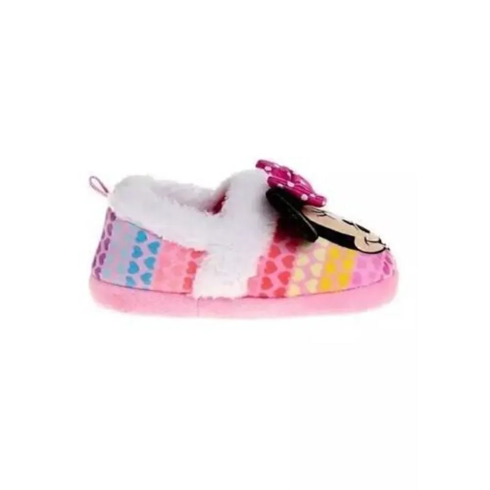 Minnie Mouse Toddler Girl Size 11-12 Pink Hearts Girl's Slippers Indoor Shoes NE